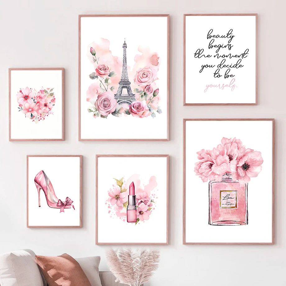 Fragrance Home Decor - Paris Moda sanat posterleri Pembe Eyfel